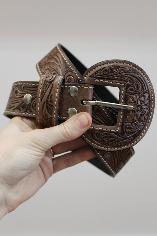 Lariat Hand-tooled Leather Belt