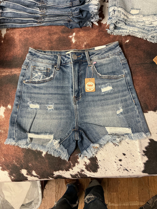 Medium Wash Lightly Distressed Shorts