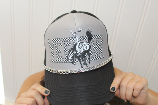 Checkered Yeehaw Trucker Hat