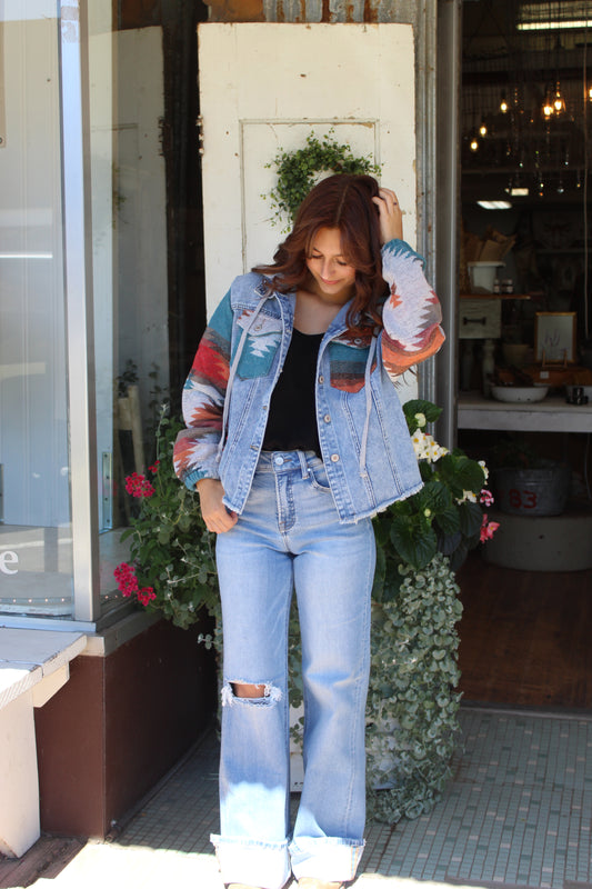 Aztec Denim Frayed Jacket