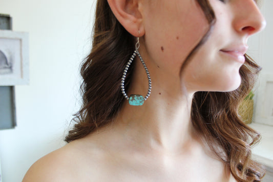 Turquoise + Sterling Silver Pearls Teardrop Earrings