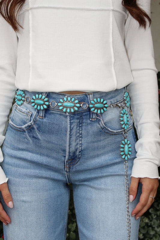 Turquoise Stone Concho Chain Belt