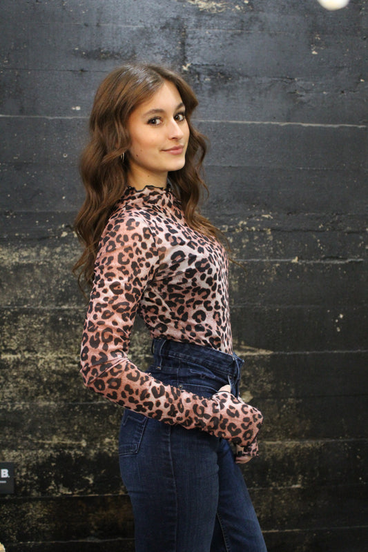 Leopard Print Mesh Top