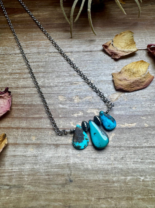 16 inch Blue turquoise and sterling silver pearl necklace