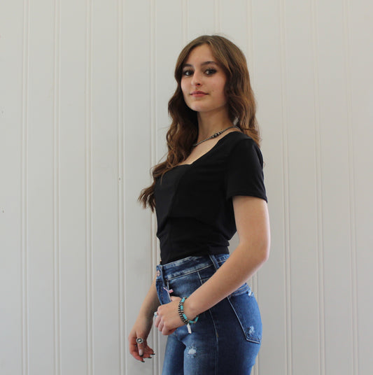 Black Short Sleeve Corset top