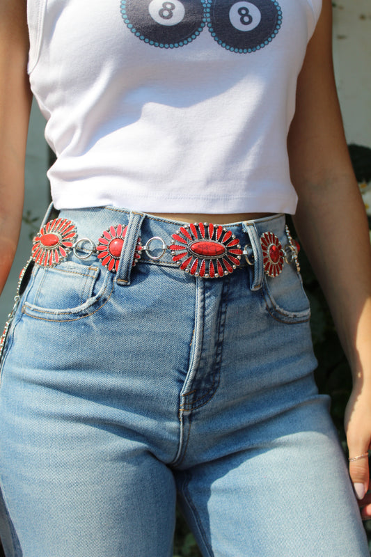 Oval Round Stone Concho Chain Belt