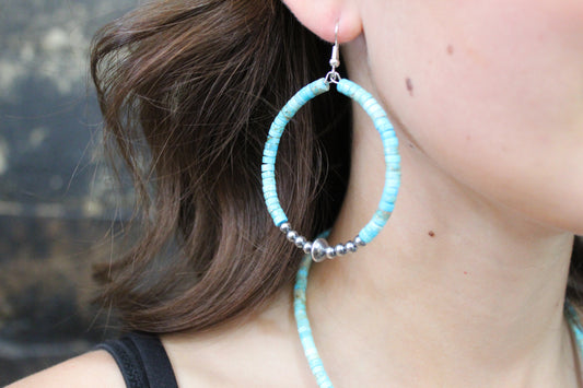 Turquoise + Sterling Silver Hoops