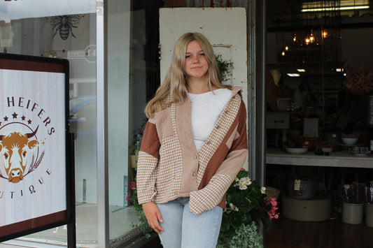 Houndstooth Patchwork Cable Knit Shacket