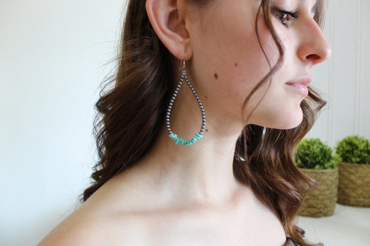 Turquoise Nuggets + Sterling Silver Pearls Teardrop Earrings