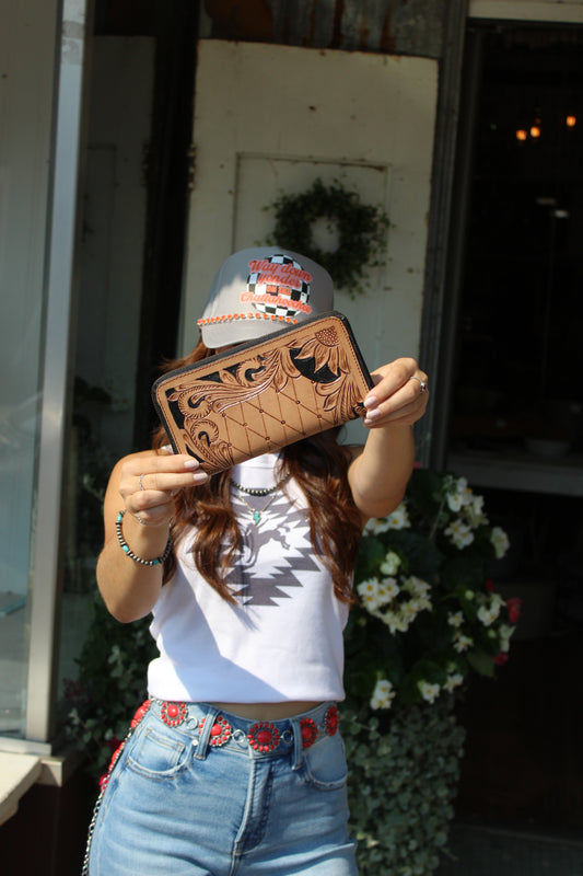 Tooled Leather Sunflower Wallet