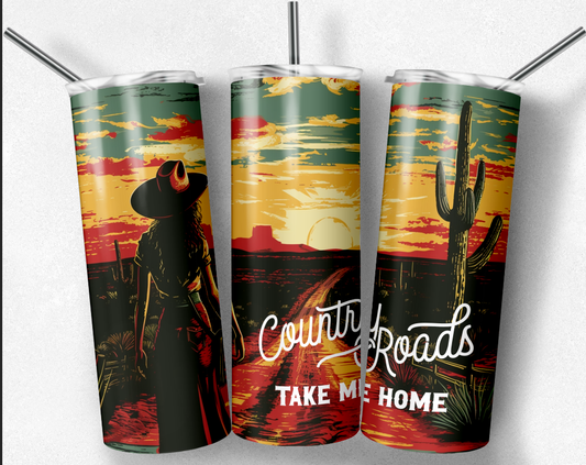 Country Roads Cowgirl Tumbler