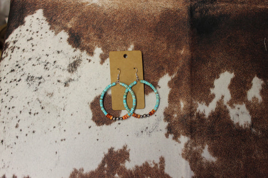 Turquoise + Orange Spiny Sterling Silver Hoops
