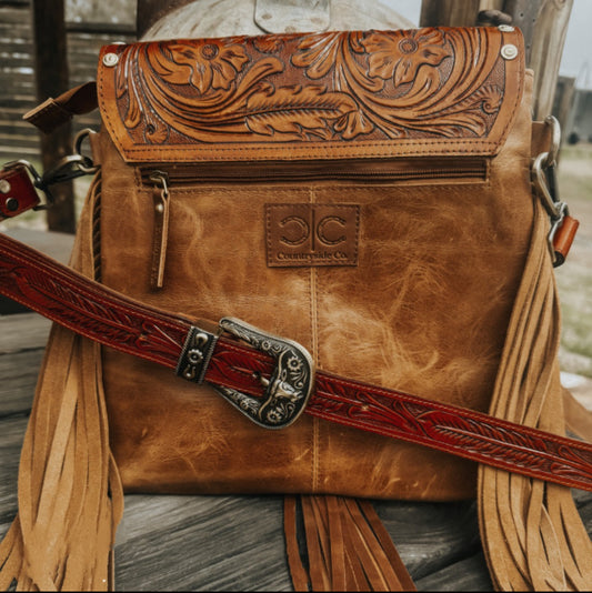 Handmade Tooled Leather Crossbody Purse
