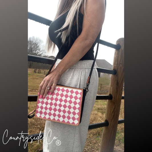 Cowgirl Candy Checkered Leather Purse with Wristlet