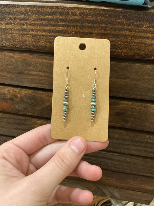 Short Turquoise Rondelle Earrings with Sterling Silver Beads