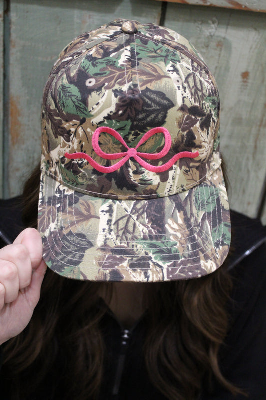 Camo Pink Bow Embroidery Cap