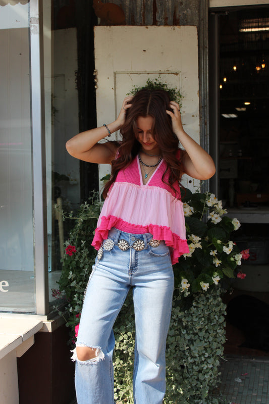 Sleeveless cropped babydoll top