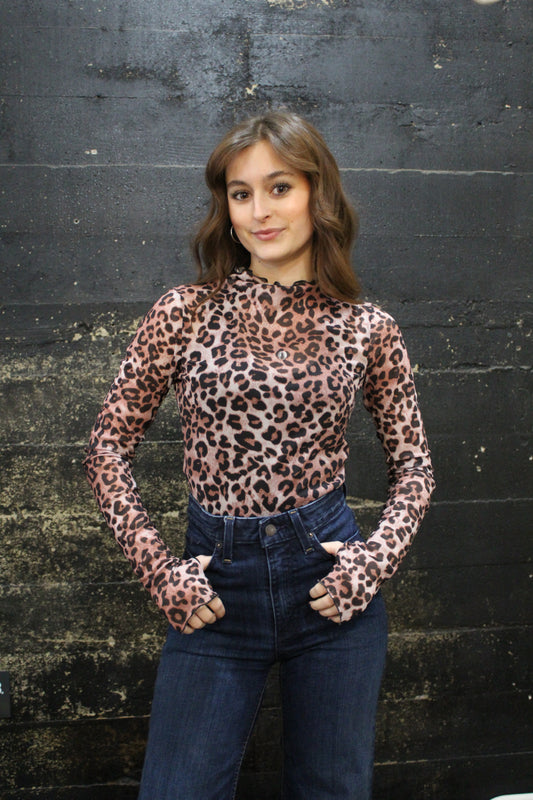 Leopard Print Mesh Top
