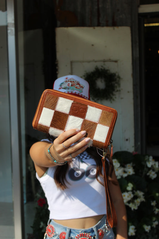 Checkered Cowhide Wallet