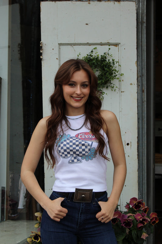 Checkered Coors Cropped Tank