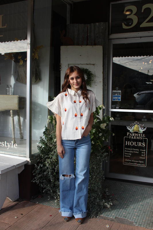 Adrian Stripe Embroidered Top