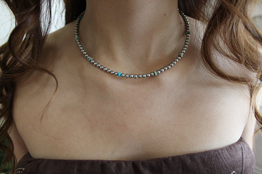 Silver Pearls + Turquoise Necklace