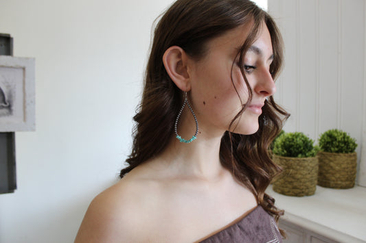Turquoise Nuggets + Sterling Silver Pearls Teardrop Earrings