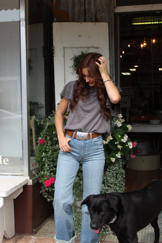 Western cowgirl ruffle flutter tee