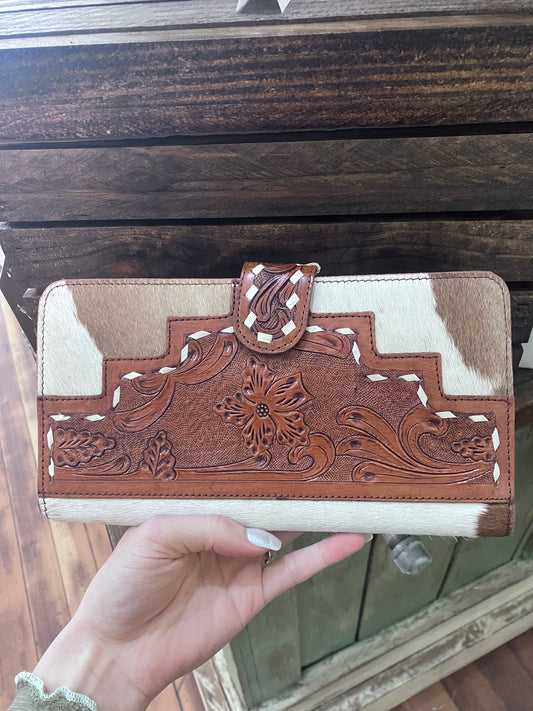 Cowhide + Leather Wallet Clutch