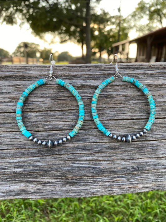 Turquoise + Sterling Silver Hoops