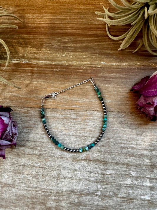 African Turquoise & Sterling Silver Pearl Bracelet