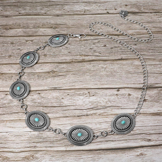 Turquoise Stone Concho Chain Belt