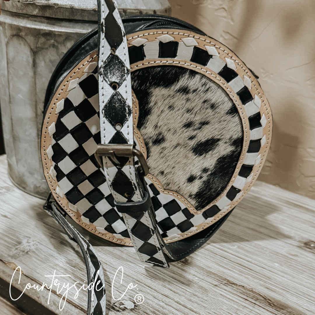 Emery Checkered &amp; Cowhide Canteen Purse