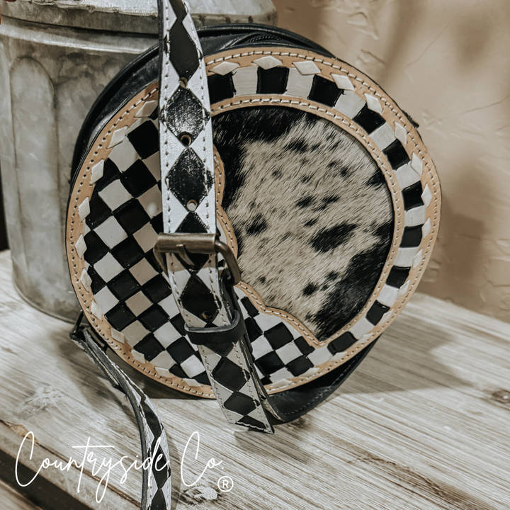 Emery Checkered &amp; Cowhide Canteen Purse