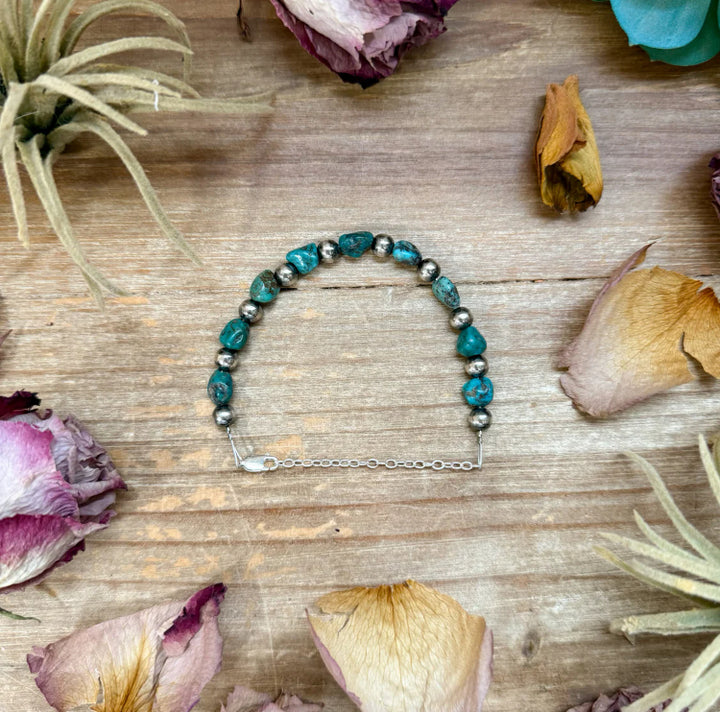Sterling Silver &amp; Blue Turquoise Nugget Bracelet