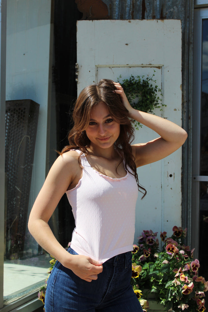 Polka Dot Edge Tank - Icy Pink