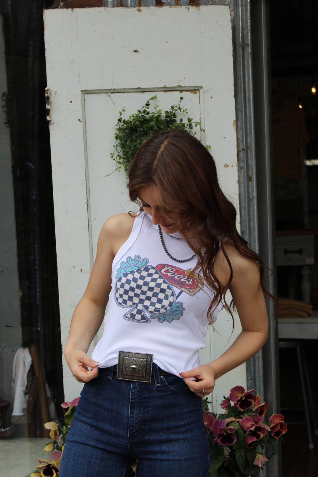 Checkered Coors Cropped Tank