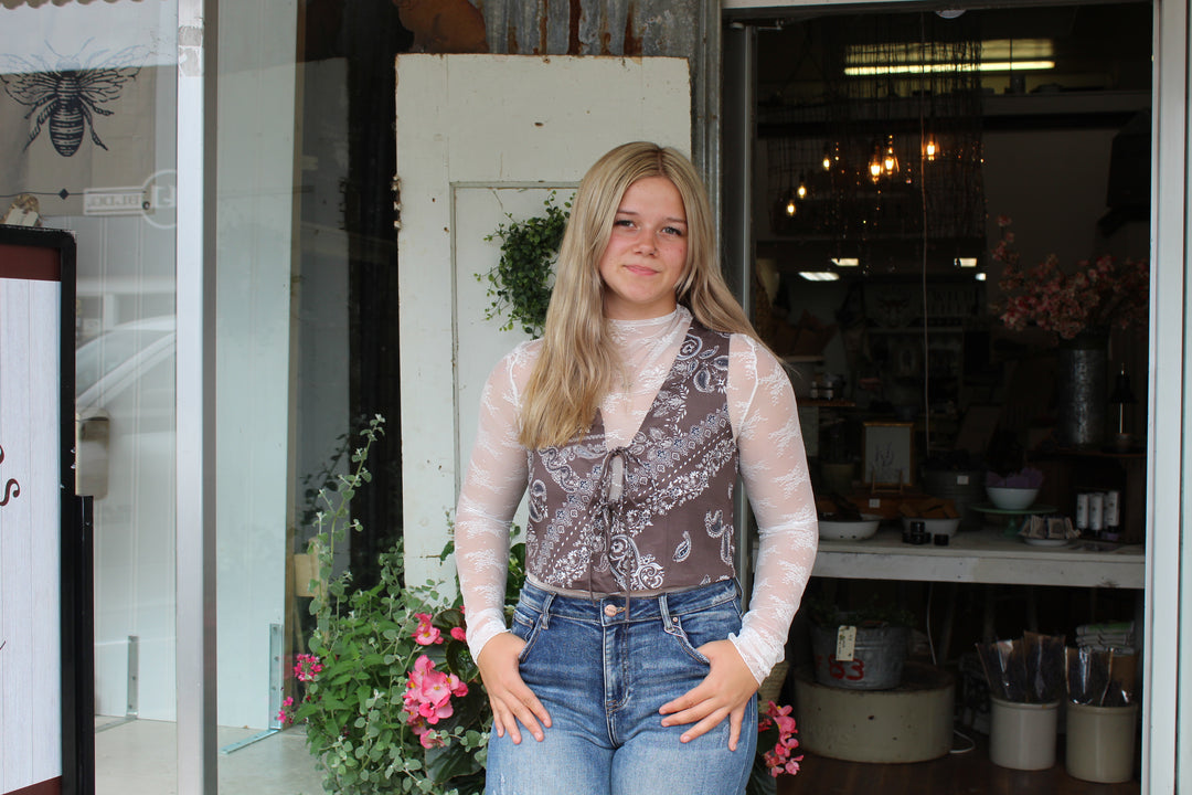 Paisley V Neck Ribbon Vest