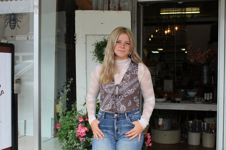 Paisley V Neck Ribbon Vest