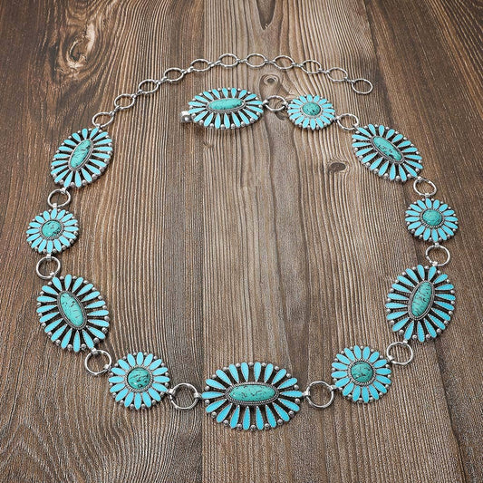 Oval Round Stone Concho Chain Belt