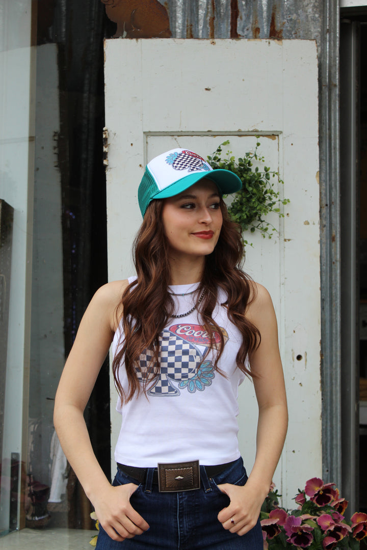 Checkered Coors Cropped Tank