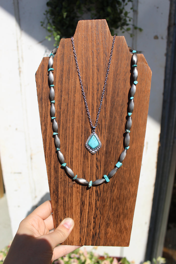 Graduated Silver with Turquoise Necklace
