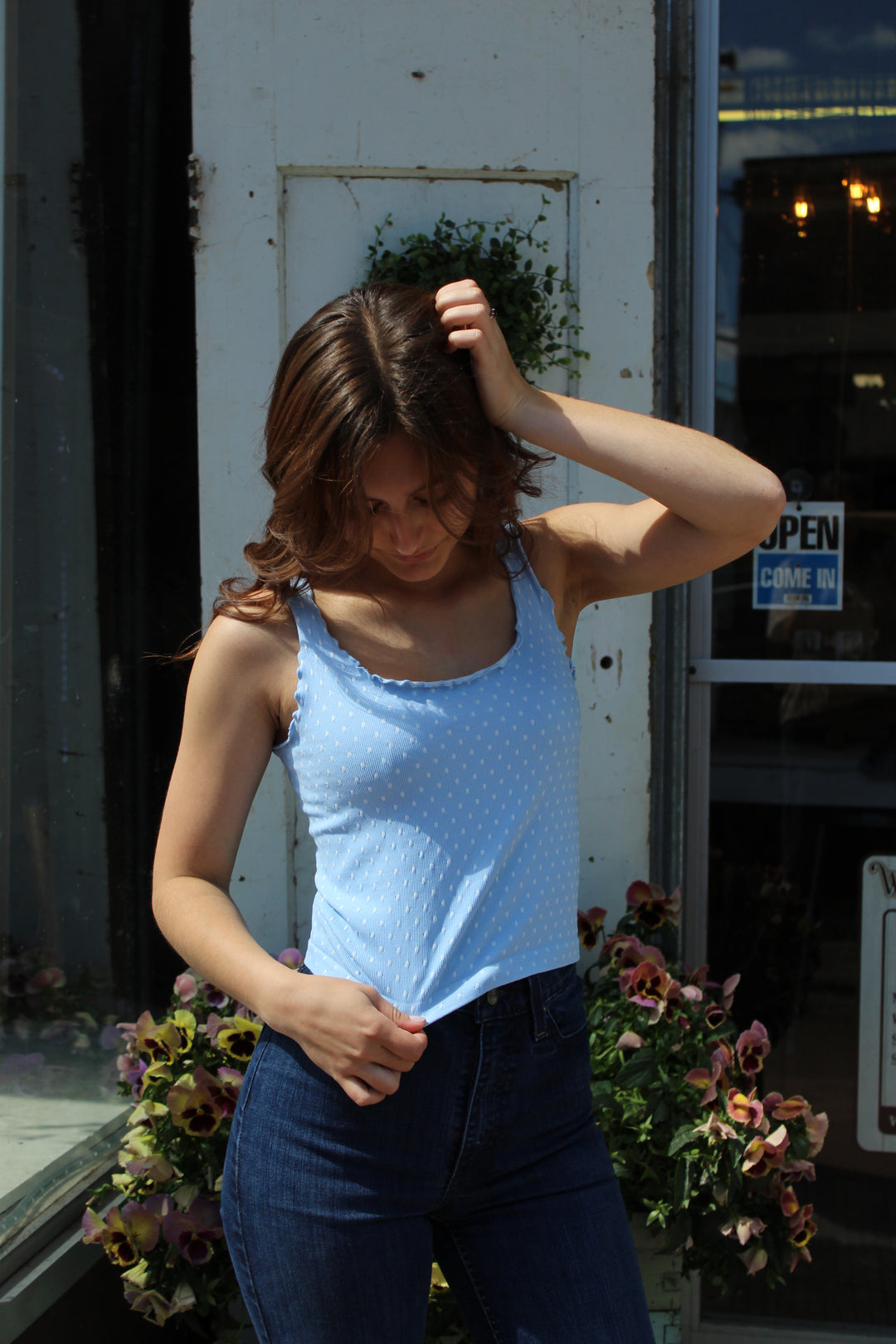 Polka Dot Edge Tank - Serene Blue