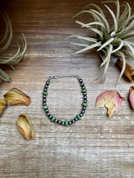 Turquoise Rondelle + Sterling Silver Bracelet