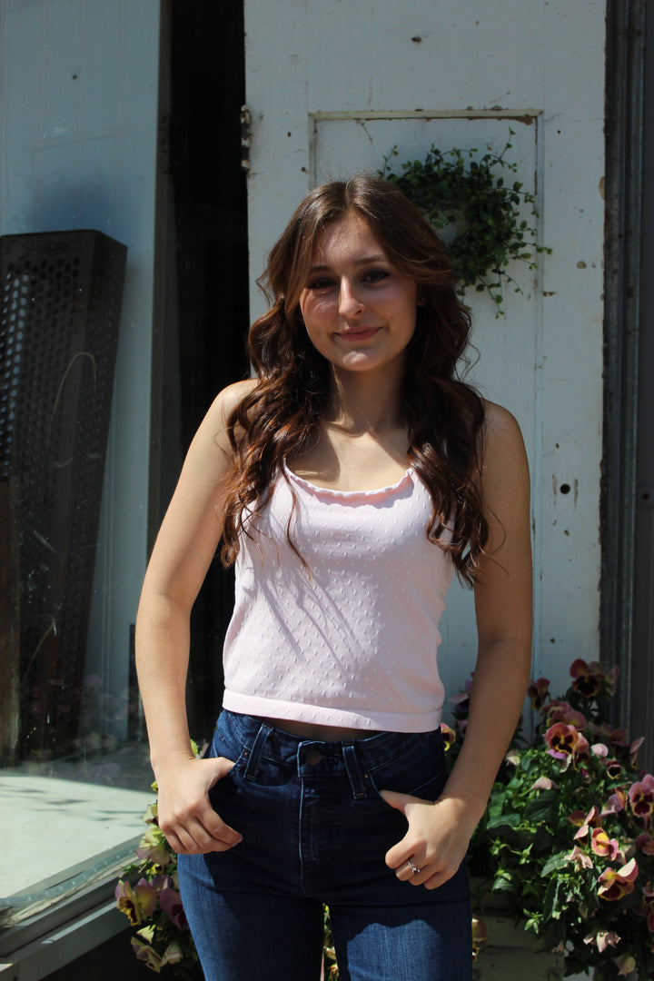 Polka Dot Edge Tank - Icy Pink