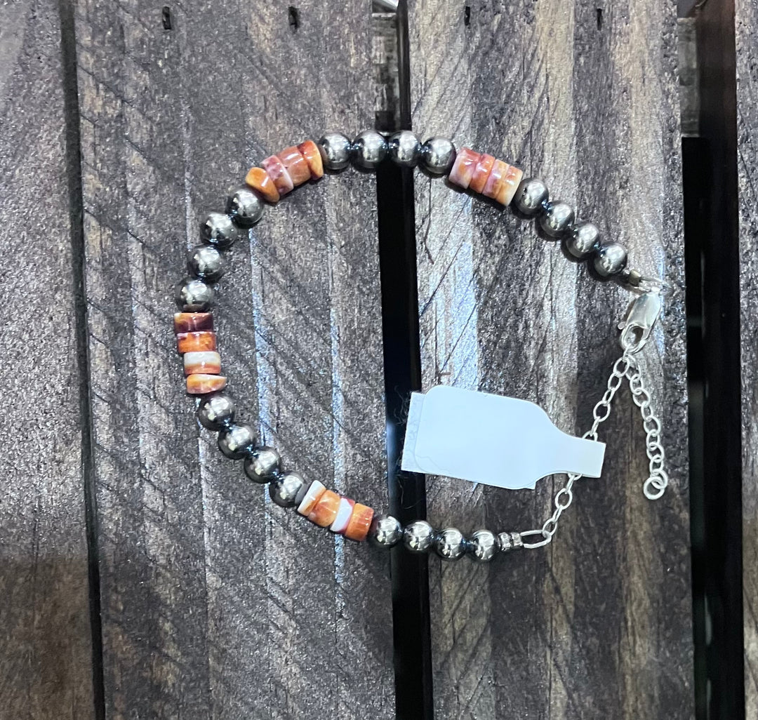 Orange Spiny + Sterling Silver Bracelet