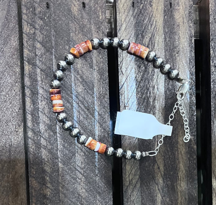 Orange Spiny + Sterling Silver Bracelet