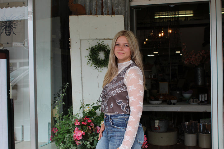 Paisley V Neck Ribbon Vest