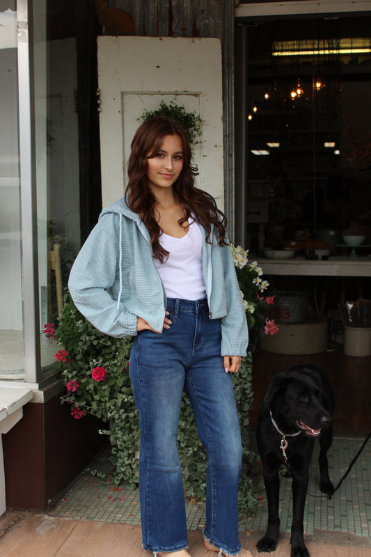 Cropped Vintage Corduroy Hooded Jacket