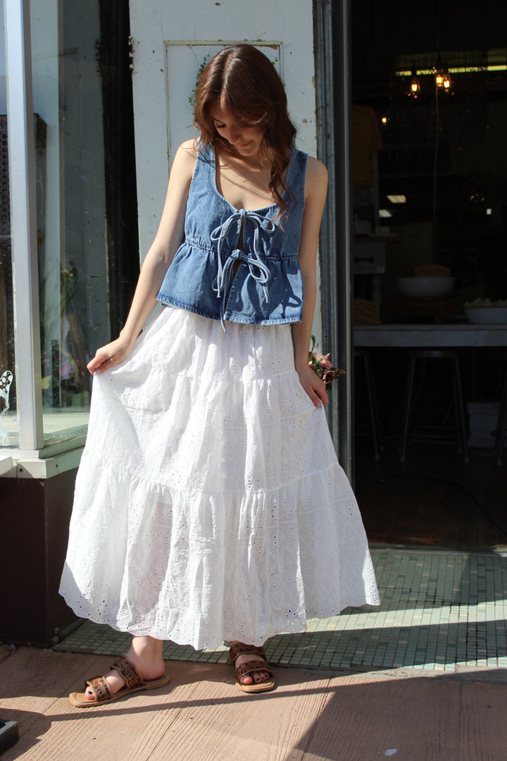 Ruffled Hem Denim Top